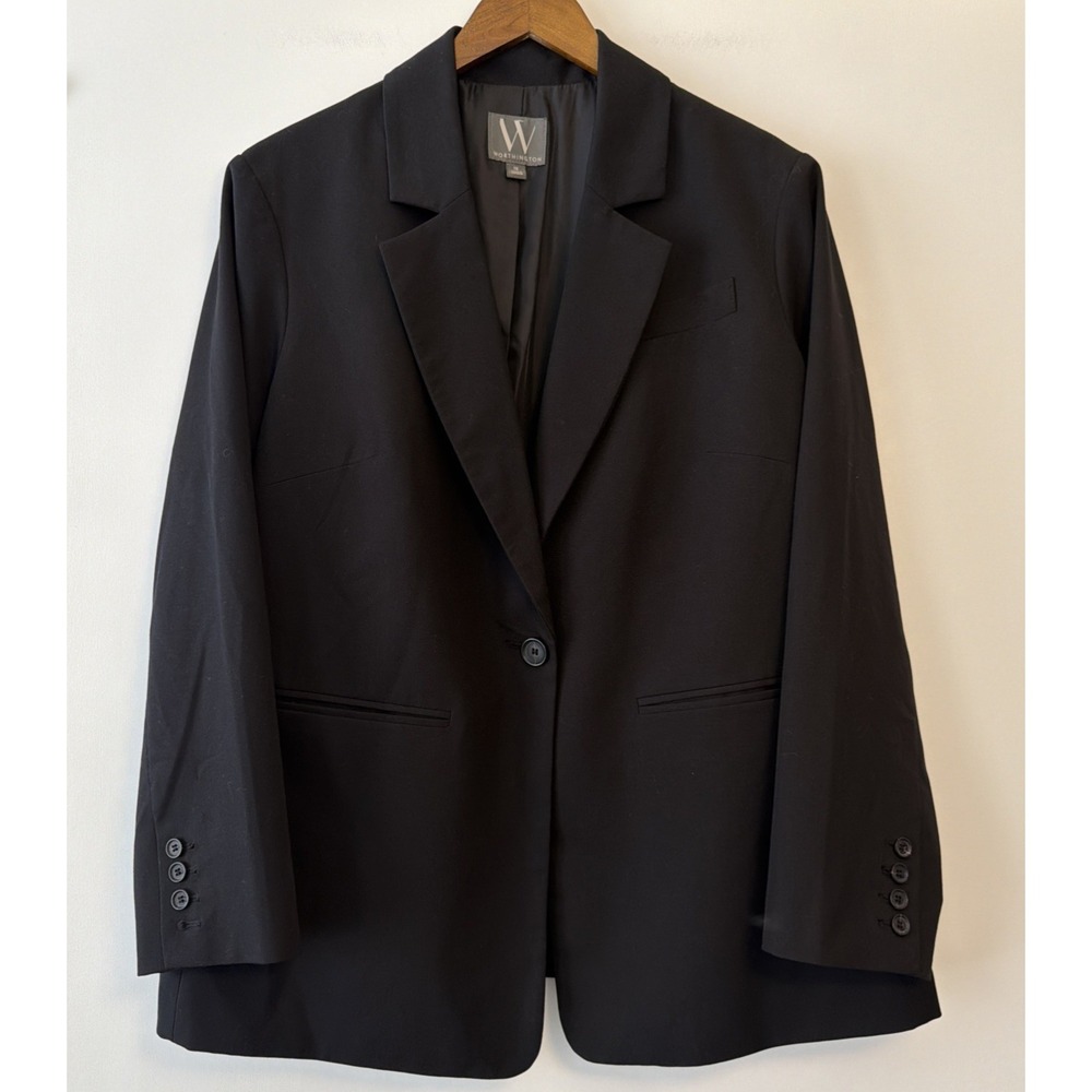 Worthington Single Button Blazer Jacket Womens Size 1X Black Career Lined Office